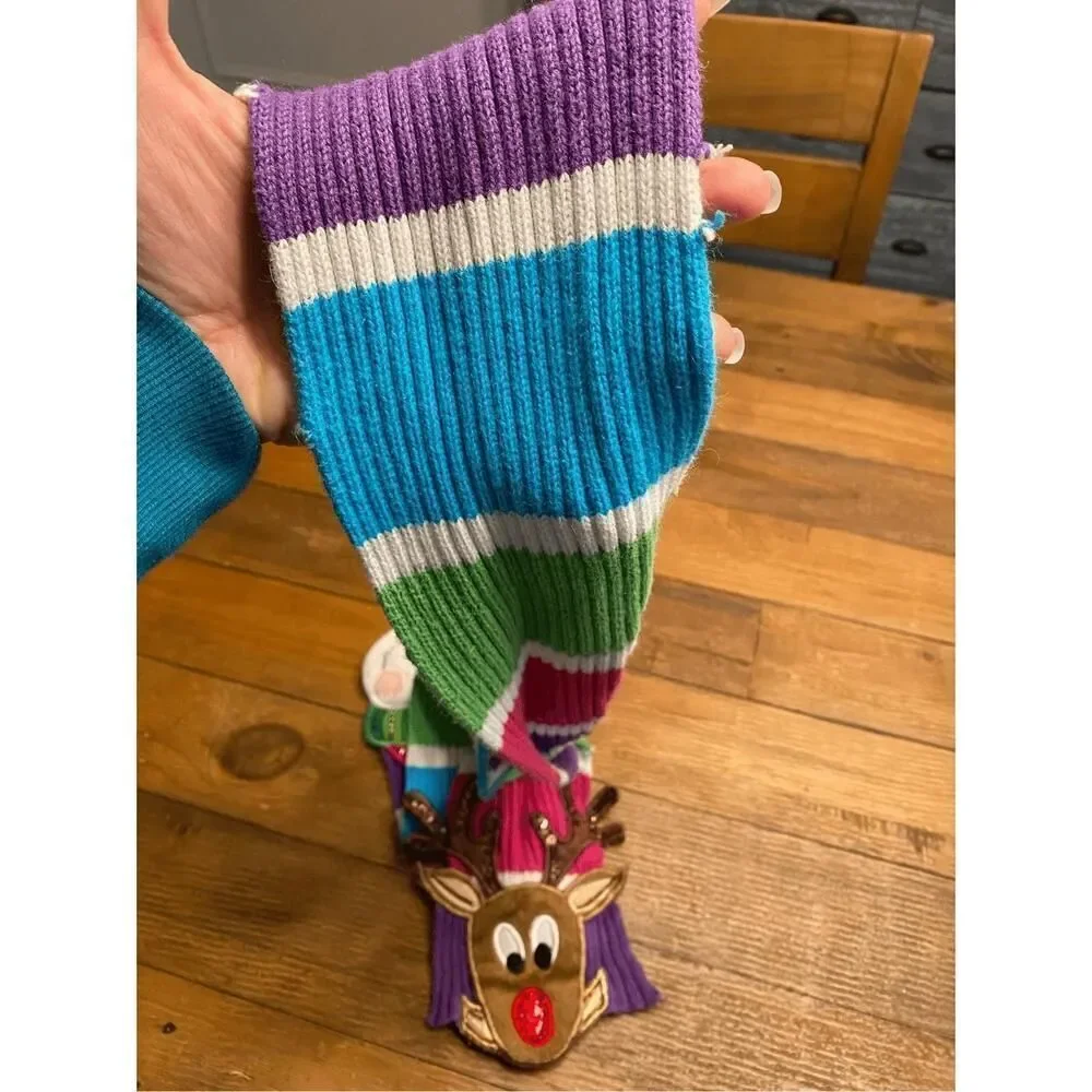 Snowman Reindeer knitted kids winter snow scarf multicolor